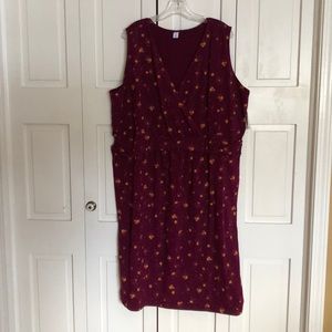 Summer casual dress, maroon with flowers- new